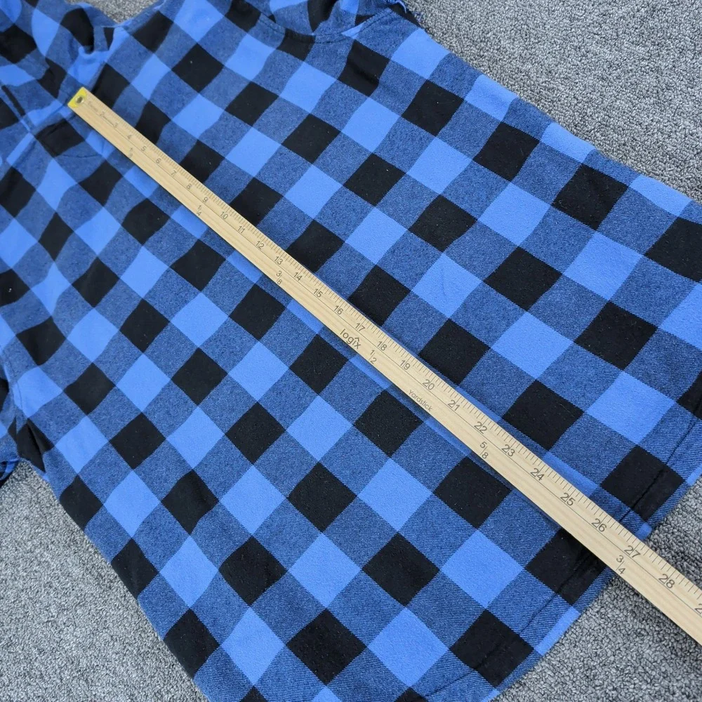 Routine Baseball Grunge Buffalo Plaid Hooded Flannel Shirt Mens Medium Blue